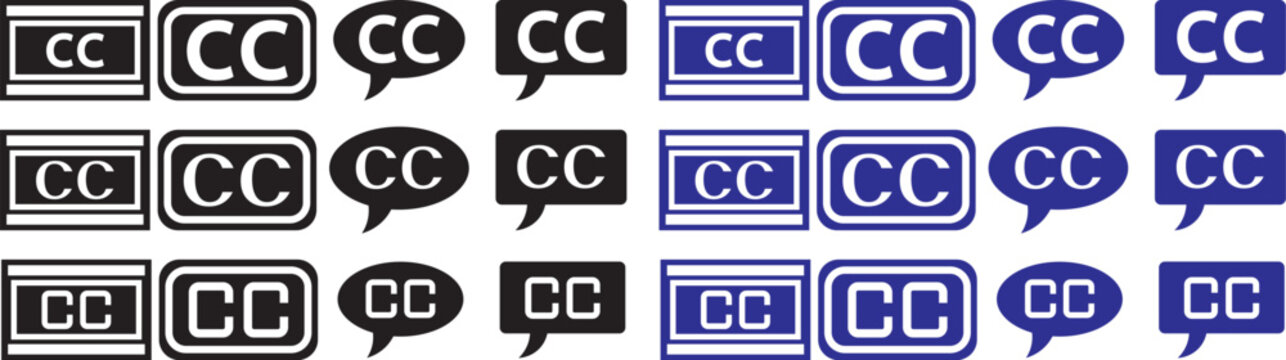 Closed caption icons. Subtitles and CC symbols. Universal Caption Symbols. accessibility, subtitles, communication symbols. Subtitles and CC symbols. Universal Caption Symbols. accessibility graphic 