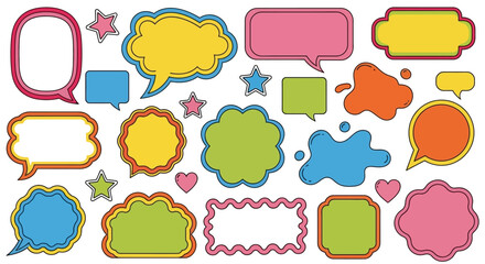 Colorful Speech Bubbles and Stars Vector Set