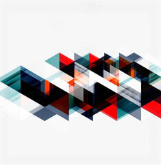 Obraz premium Abstract geometric design. Overlapping triangles create dynamic pattern. Red, black, blue hues dominate composition. Modern aesthetic.