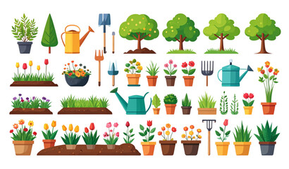 Naklejka premium Landscaping and garden flat vector icon collection