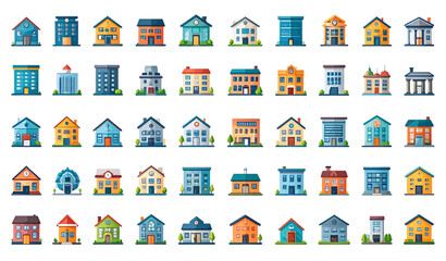 Building and infrastructure solid vector icon set