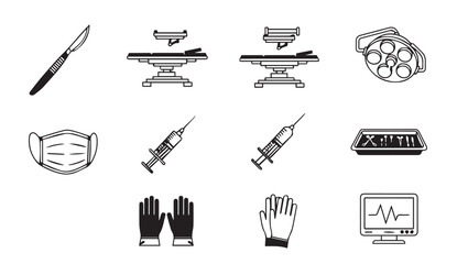Obraz premium Medical icons set including surgical tools and equipment