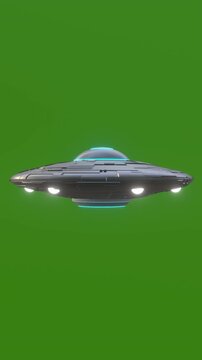 Flying saucer rotate animation. Realistic UFO rotate animation on green background. Full HD. 4K