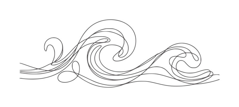 Continuous line of swirling ocean waves in dark gray water