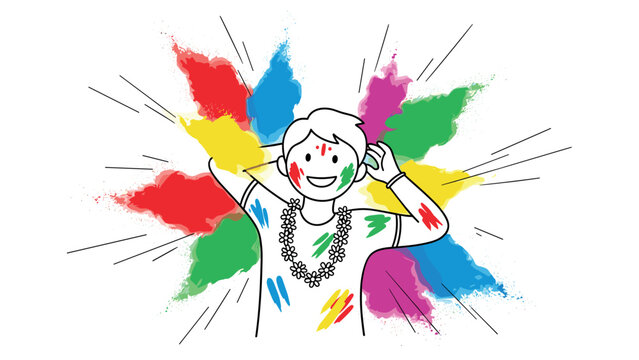 Colorful festival celebration with joyful expressions and vibrant spla