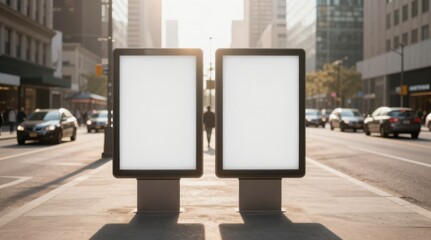 Fototapeta premium Blank Urban Advertising Mockup on City Street with Sunlight: Ideal for Outdoor Marketing Campaigns