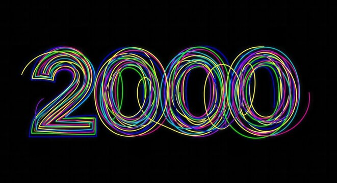 Colorful 2000 Number Design. Concept featuring 2000, number, colorful, light trails, black background.