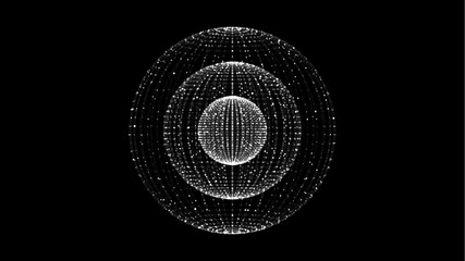 Abstract black sci-fi sphere with particles and lines. Technology network connection on world. Futuristic vector illustration. Global digital connections ai. 3D wireframe geometric sphere. © Liudmyla