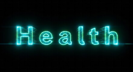Glowing Health Text in Neon Style. Concept featuring health, neon, glow, text, digital.