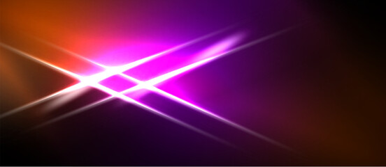 Fototapeta premium Vibrant abstract background. Bright lines intersect, creating dynamic energy. Colors blend from orange, pink, purple into darkness.
