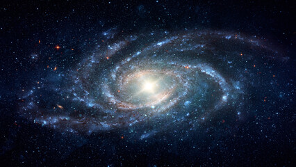 Obraz premium Spiral galaxy in deep space surrounded by stars and cosmic dust. Astronomical collage showing the structure of the universe, galaxies, star systems. Elements of this image furnished by NASA.