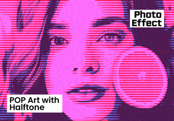 Pop Art Portrait With Neon Pink Halftone Texture