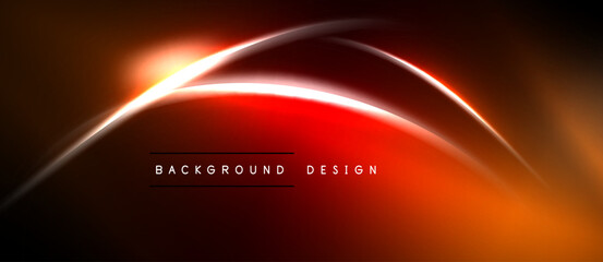 Naklejka premium Abstract red, orange glow. Dynamic curves create modern background design. Dark space emphasizes bright lines, gradients.