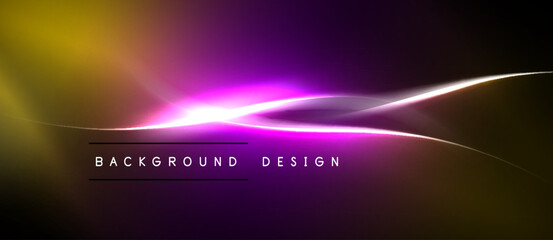 Abstract background features vibrant yellow, purple gradients. Bright lines create dynamic, modern visual effect. Text reads background design.