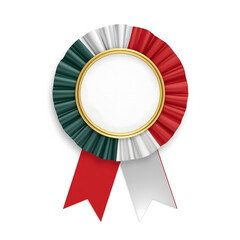 A colorful Italian rosette award ribbon with green, white, and red colors
