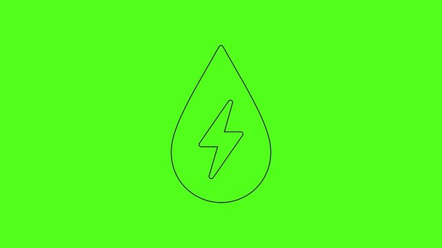Water Drop Lightning Bolt Hydro Energy Vector Line Art Icon Animation Green Screen
