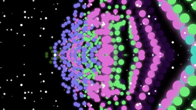 Colorful dots arranged in a circular pattern on a black background with white specks