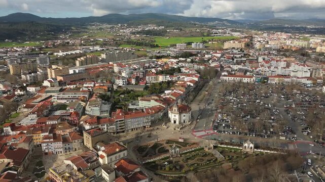 Barcelos city center showing church square parking and surrounding streets