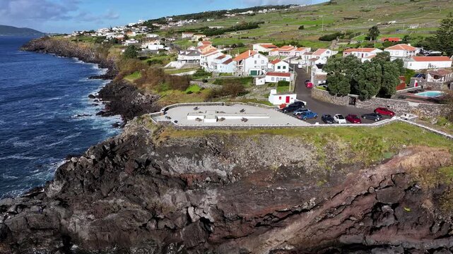 Cruz do Can&aacute;rio viewpoint on Porto Judeu coastline, Terceira. Aerial