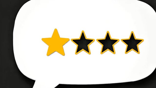 Customer review with one star and three empty stars in a white speech bubble on a black background