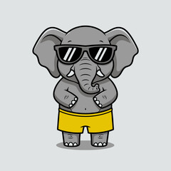 Obraz premium Cool Elephant Wearing Sunglasses and Yellow Shorts Cartoon Illustration.