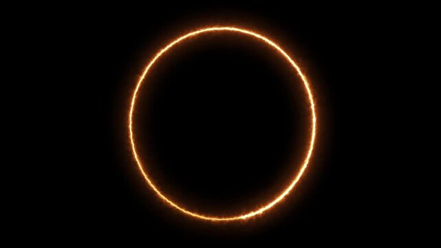 Fire Glowing Circular Line Forming on Black Background. Perfect for easy compositing (using screen or add blend modes) in tech explainers, gaming intros, or futuristic HUD designs.