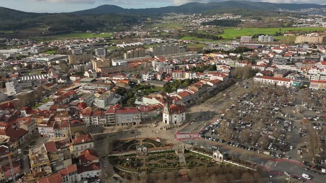City skyline of Barcelos with church square streets and surrounding landscape
