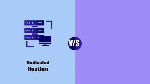 Dedicated Hosting vs VPS Hosting Comparison Illustration on Blue and Purple Background