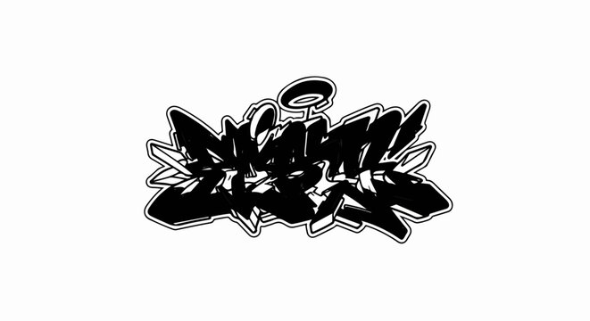 Abstract black and white graffiti style artwork with a halo