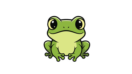 Obraz premium Adorable green frog sits calmly and looks forward with large expressive eyes in this simple and cute vector illustration.