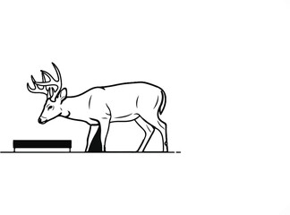 Fototapeta premium A white-tailed deer with large antlers bends to drink