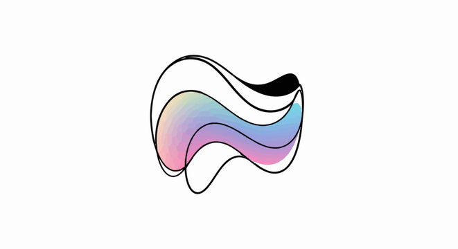 Abstract organic shape with gradient colorfill and thin black outlines