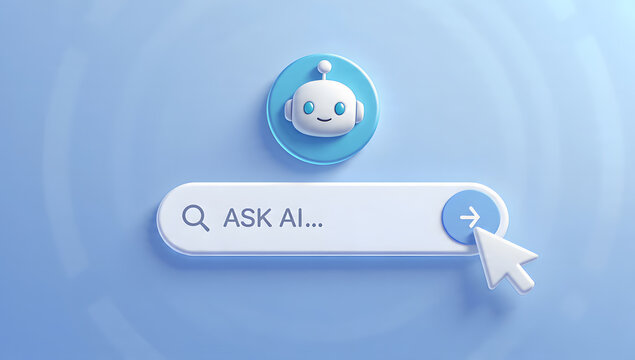 AI Assistant Interface: A stylized depiction of artificial intelligence, featuring an interactive interface with an inviting prompt for dialogue.