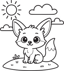 Fototapeta premium Cute fox vector line art illustration on white background