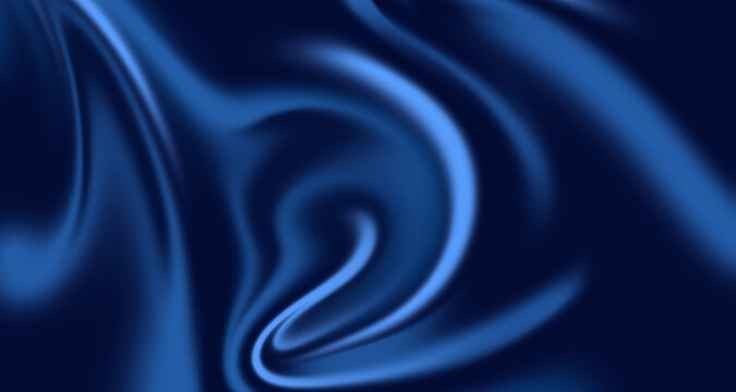 Abstract luxurious deep navy blue satin fabric texture background smooth flowing folds and elegant swirling light reflections