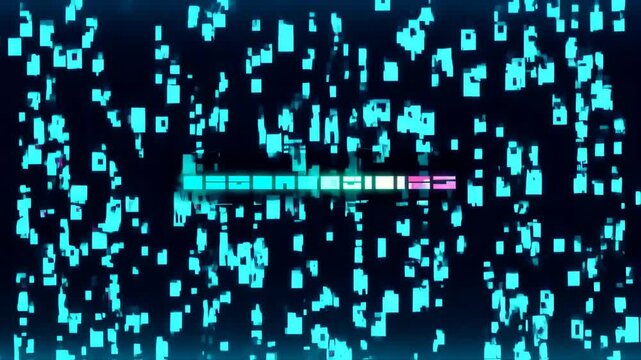 A digital landscape of pixels and a progress bar shines