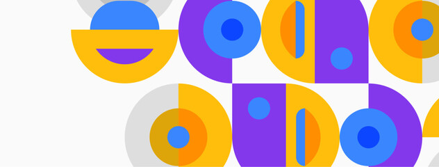 Obraz premium Abstract geometric shapes, vibrant colors, playful design. Circles, arcs, overlapping forms create modern pattern.