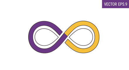 Purple and Yellow Infinity Symbol Vector Icon. Dual-Color Overlapping Loop Representing Eternity, Connection, Cycle, and Perpetual Flow Logo Design.
