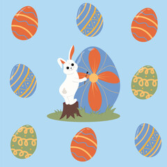 Seamless pattern with easter bunny and eggs vector illustration