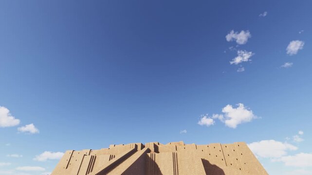 Circular aerial shot of the Great Ziggurat of Ur in Dhi Qar Governorate. Iraq