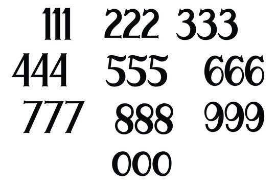 Angel Numbers Set 111 to 999 and 000 Spiritual Numerology Vector