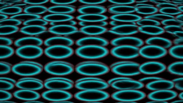 Abstract digital artwork featuring a field of glowing teal orbs on a black background