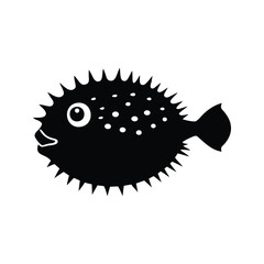 Black and white pufferfish with spikes and dots silhouette vector illustration, blowfish silhouette vector illustration © MstHumaira