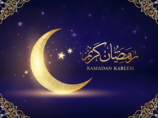A beautiful depiction of the crescent moon with stars, celebrating ramadan kareem.