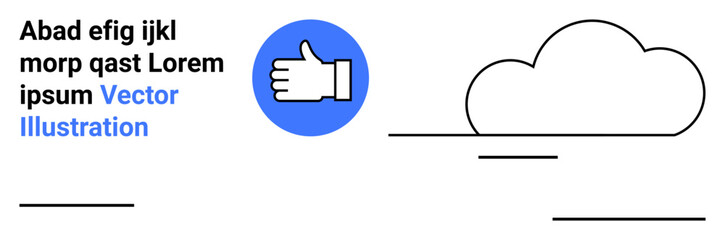 Obraz premium Communication, social media, digital interaction, user feedback, approval, minimal design. A hand giving a thumbs up symbol next to a cloud outline. Communication and social media concept