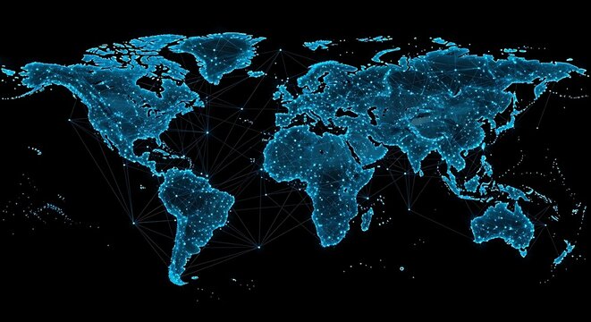 Global network connection concept with glowing blue world map