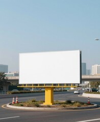 Fototapeta premium Blank Billboard Mockup on City Roadside Roundabout, Perfect for Outdoor Advertising and Marketing Campaigns