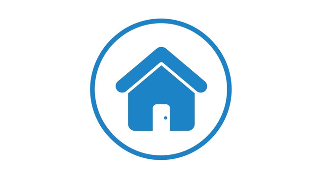 Blue House Icon in Circle, Home Symbol, Real Estate Concept