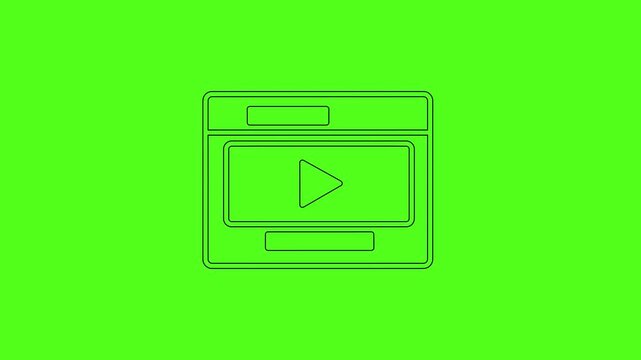 Web Video Player Browser Interface Line Art Icon Animation on Green Screen
