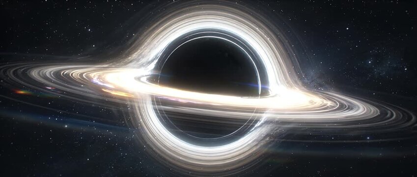 Black hole space gravity science fiction stellar ring light halo orbit energy swirl deep cosmos galaxy ring star dust strong energy gravity field cosmic light curve dimension warp fantasy scene